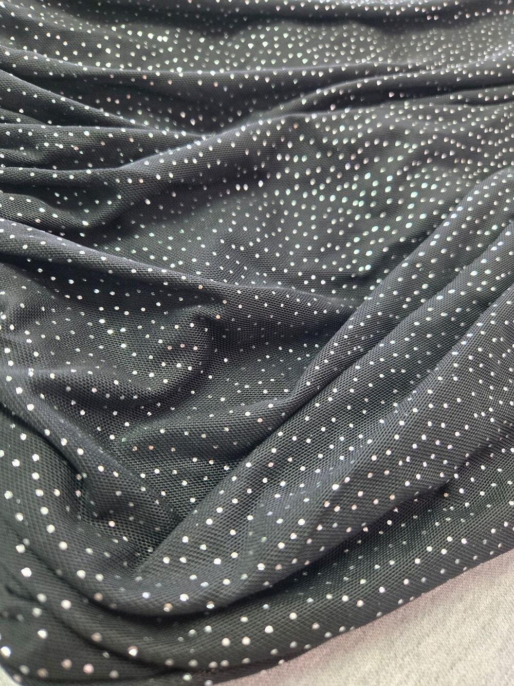 Lucy In The Sky Dress Womens Medium Black Glitter Polka Dot Ruched Bodycon Slip - Picture 2 of 7